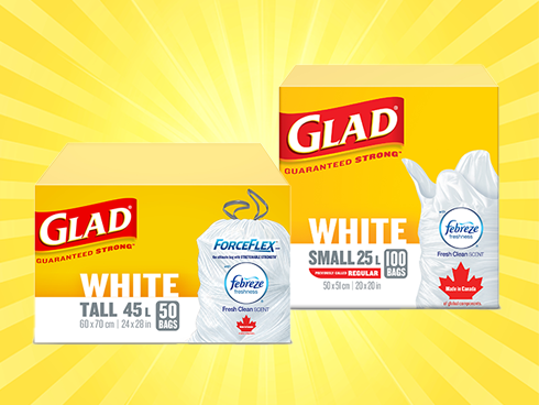 Glad® White Garbage Bags, Small, 25 Litres, Unscented, 48 trash