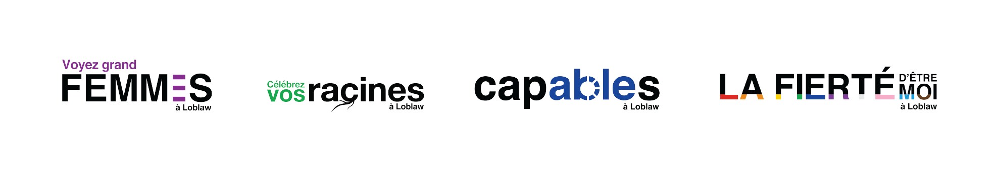 Logos représentant les quatre groupes piliers de la diversité au sein de Loblaw