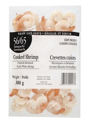 Bag of unbranded cooked frozen shrimp