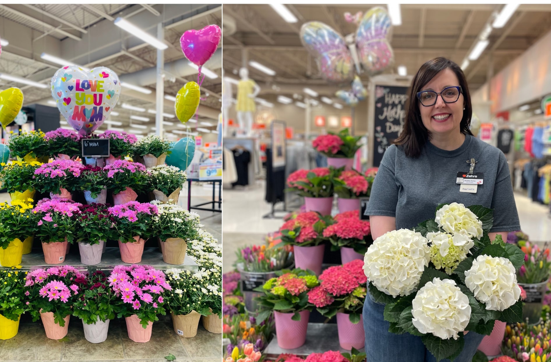 Krista standing in front of her floral shop. 