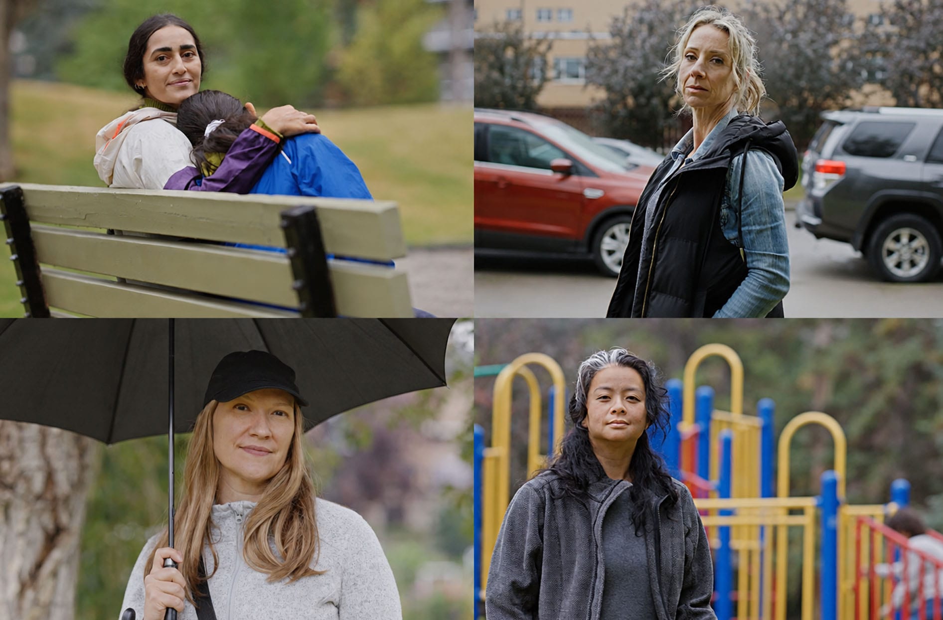Collage photo de quatre femmes issues de différents milieux de vie qui posent d’un air morose.