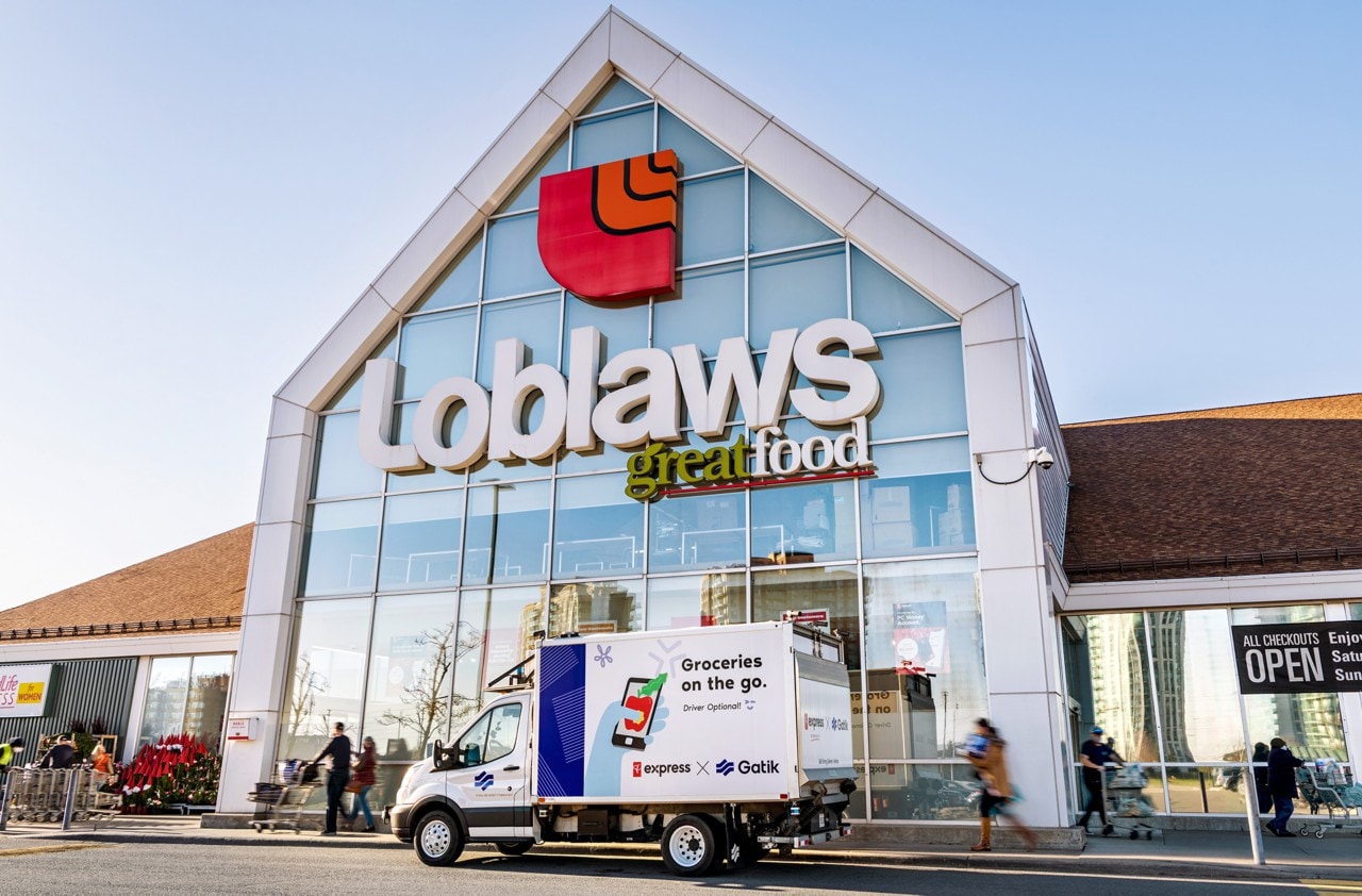 Autonomous truck in front of a Loblaws location 