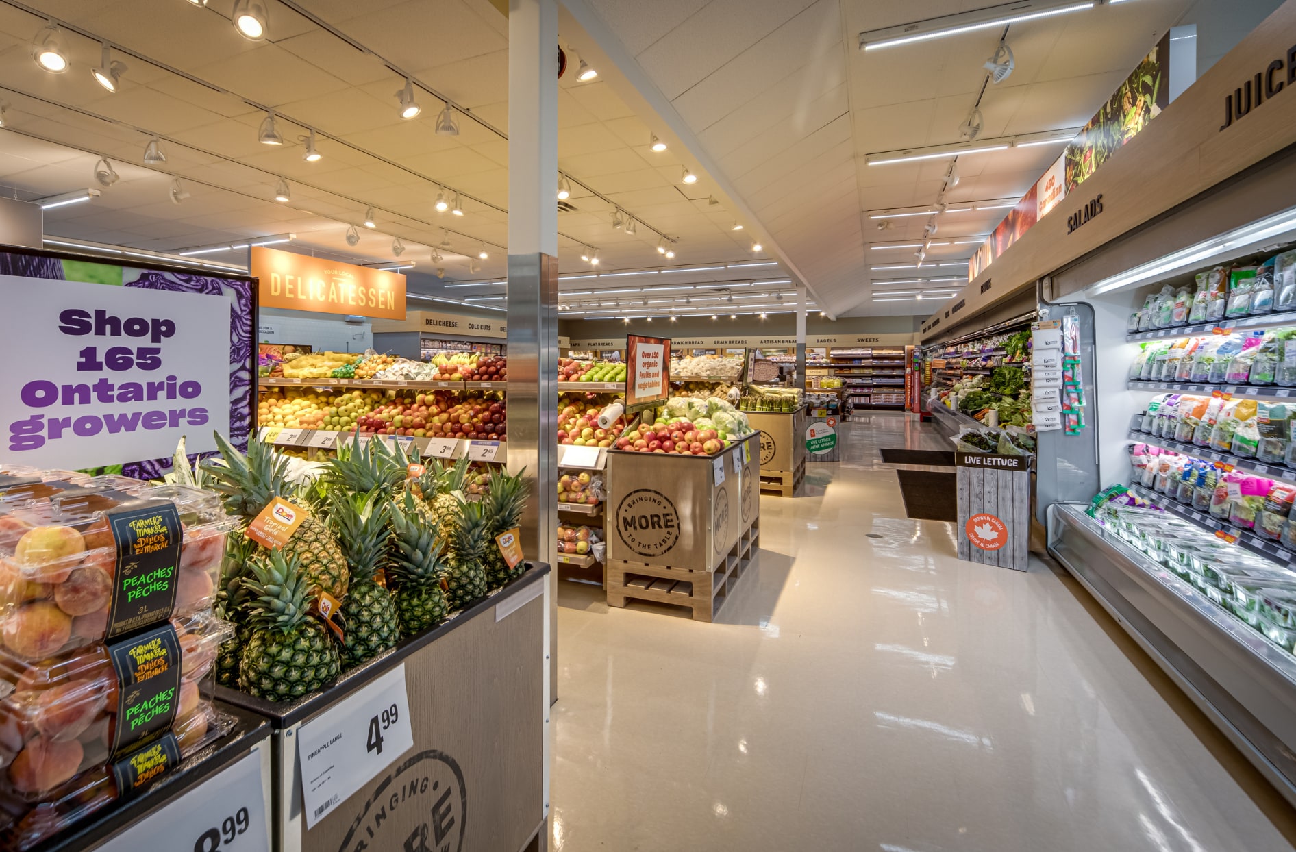 A photo of inside one of Loblaw’s stores that shows the LED lights and refrigeration. 