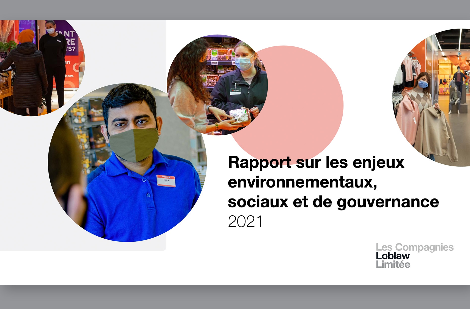 La couverture du Rapport ESG, composée de plusieurs images de différents collègues qui travaillent en magasin.