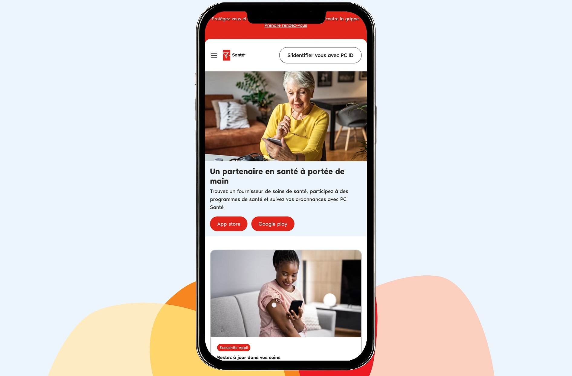 Image de l'appli PC SantéMC sur un appareil mobile.