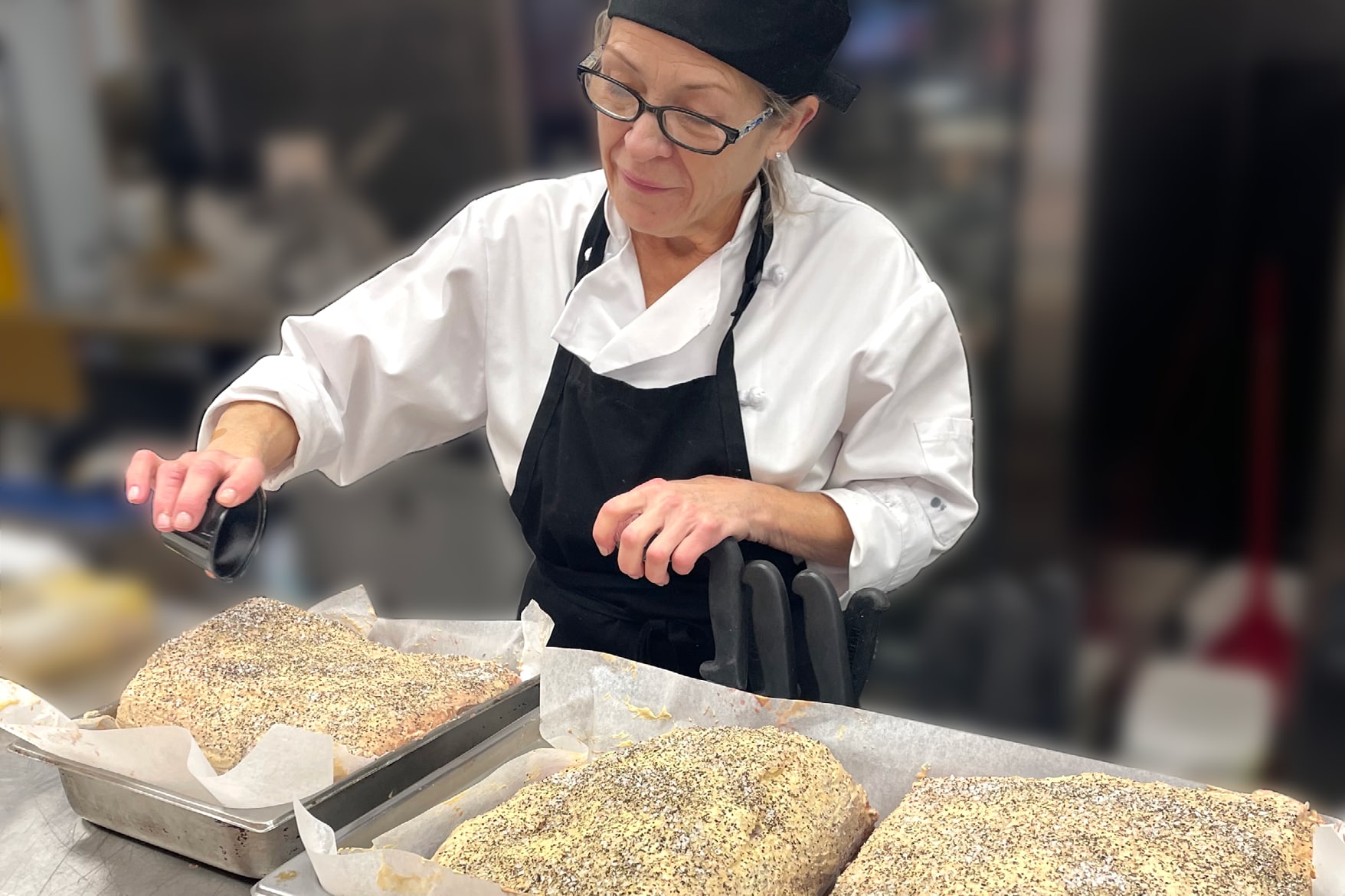 Carvery employee prepping food