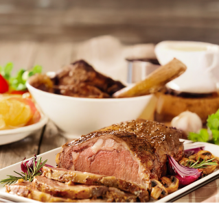 Sliced roast beef on a platter