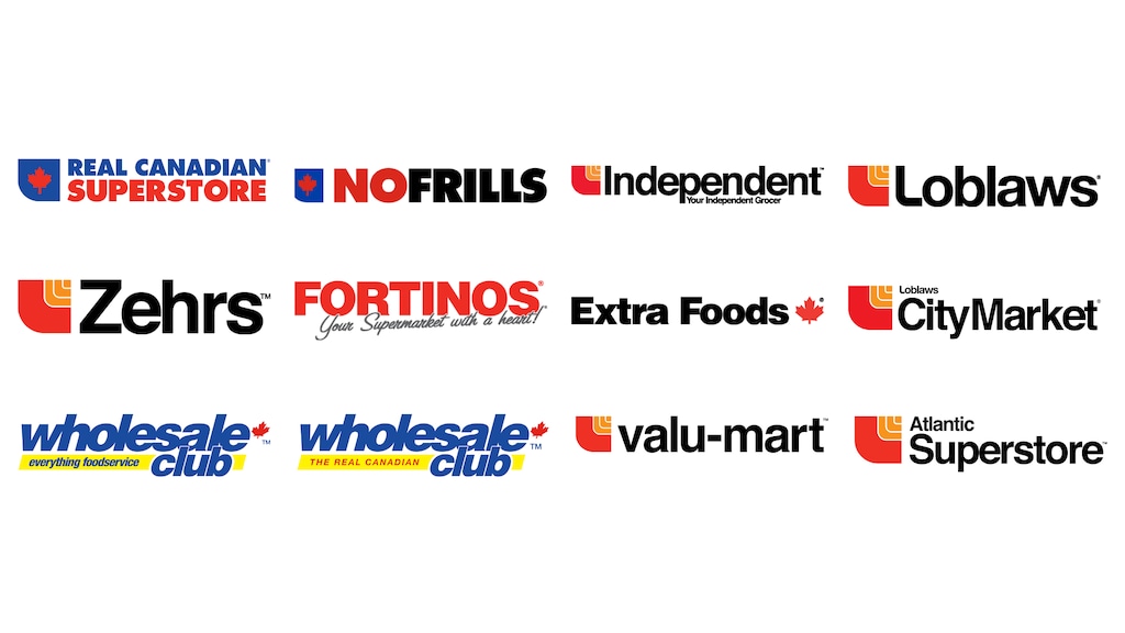 Grocery Store pharmacies logos including: Atlantic Superstore, Dominion, Loblaws, Your Independent Grocer, Nofrills, Fortinos, ValuMart, Zehrs, Zehrs Greatfood, Loblaw Greatfood, RCSS, Superstore, Wholesale Club, Extra Foods, Independent City Market.