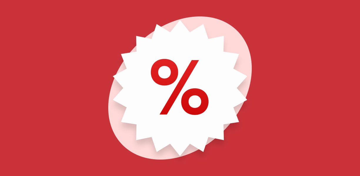 Badge avec symbole de pourcentage sur une forme elliptique. 