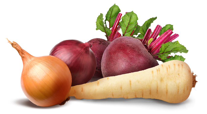 carrots, parsnips, beets, yellow and red onions from dominion farms